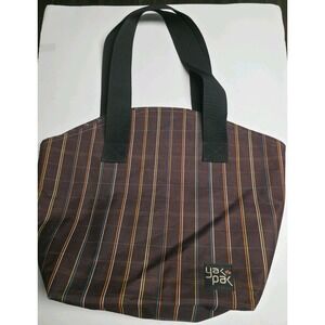 Yak Pak Vintage Stripe Tote Bag Brown Multicolor Carpet Bag Style Woven Canvas